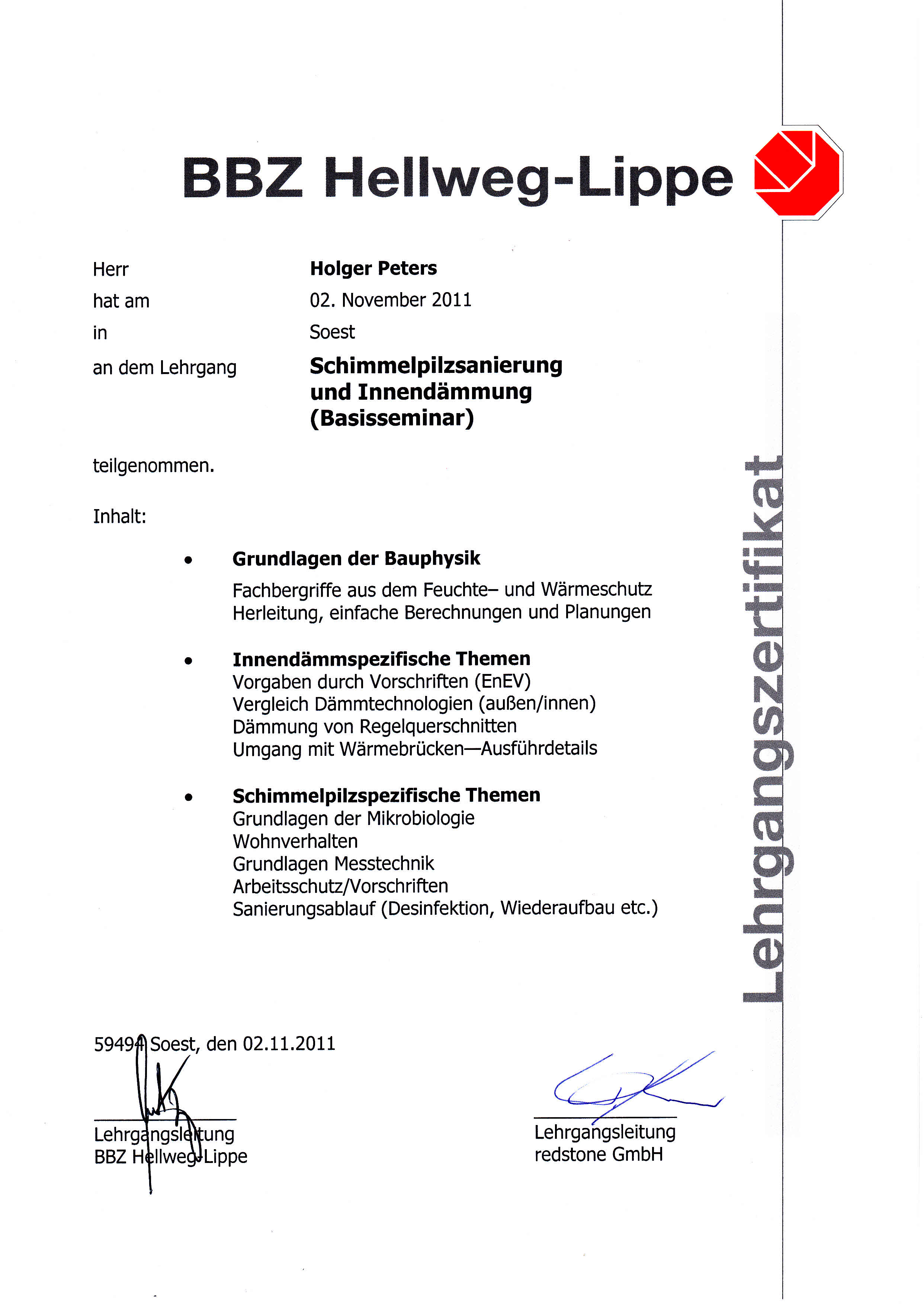 Zertifikat Sachkunde Schimmel 2